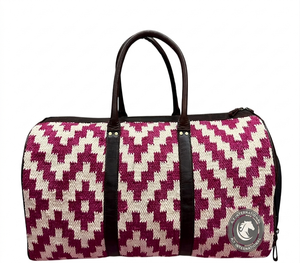 Genuine Leather Canvas Duffle Bag Travel Weekender Overnight <b>Luggage</b> Gym Sports Carry On Handwoven Fabric Zipper Duffel - Product Image 5