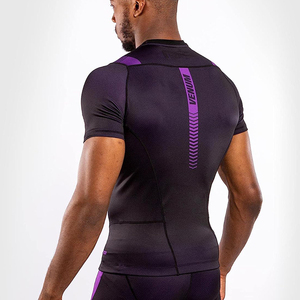 <b>Men's</b> Black Purple Short Sleeve Rash Guard Performance Compression Shirt Quick Dry <b>Swim</b> Surf Gym Wear Gym Training Rash Guard - Product Image 5