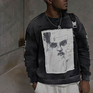 Men Factory OEM Vintage Washed Heavyweight Cotton <b>Tshirts</b> Custom Print logo Men Oversized Fit Rhinestone Long Sleeve t Shirt - Product Image 2