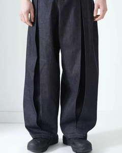 High Quality Pleats Raw Selvedge Denim Men Jeans <b>Balloon</b> Baggy Womens Pants Japanese Selvage Raw Denim Pleats Mens Jeans - Product Image 1