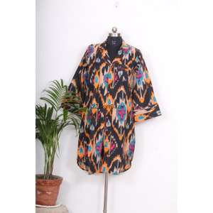 Robe midi moulante pour femme, respirante, écologique, 100% coton, imprimé floral numérique, soirée/formelle, manches 3/4, col en V, boutonnée - Product Image 1