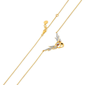 สร้อยคอจี้รูปหัวกวางทรงเรขาคณิตประดับด้วยหินตาแดง - Product Image 1