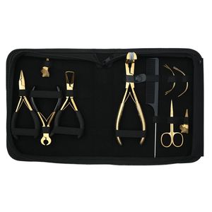 Kit d'outils professionnels pour extensions capillaires : Pince à micro-anneaux, Pince à bandes adhésives, Coupe-keratine, Peigne, Aiguille, Ciseaux, Doigtier - Product Image 1