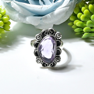 <b>Amethyst</b> Rosecut <b>Ring</b> Handmade Oxidized <b>Silver</b> Plated Gemstone Bezel Set Vintage Women's Statement <b>Ring</b> - Product Image 5