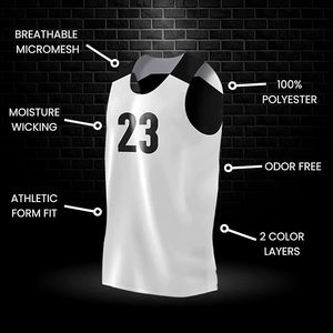 Maillot de basket-ball réversible pour hommes avec numéro |   Maillot individuel pour les matchs ou les entraînements |   Noir/Blanc - Product Image 2