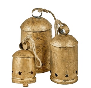 กระดิ่งกริ่งขนาดใหญ่แบบโบราณทำจากทองเหลืองพร้อมเชือกดีไซน์การตัด3ดาวการตกแต่งคริสมาสต์ - Product Image 1