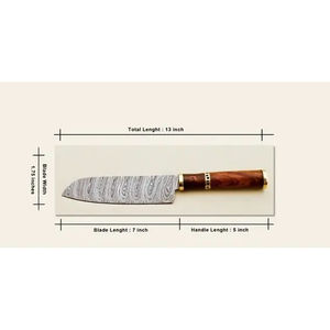 Couteau de chef moderne personnalisé fait main Burraq, lame en acier Damas, manche en bois de 8 pouces, étui en cuir, passe au lave-vaisselle - Product Image 3