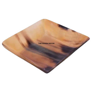 Plateau de service et de rangement rectangulaire en céramique artisanale, durable, personnalisable, finition naturelle noir et marron plaqué corne - Product Image 4