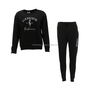 Fashion Unisex Warm Fleece Lined 2-Piece Tracksuit Custom Breathable Cotton <b>Crop</b> Sweatshirt <b>Jogger</b> Pants Sports Set Four-Way - Product Image 3
