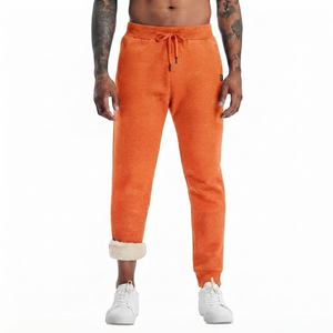 DROGEN EXPORT Men's Orange Fleece Lightweight Spring Drawstring <b>Linen</b>/Cotton Anti-Pilling Casual Warm Joggers Thermal Trousers - Product Image 1