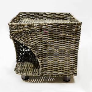 Nichoir carré en rotin résistant aux intempéries, très bien noté, lit-cave pour chat à 2 niveaux, pouf cube - Product Image 4