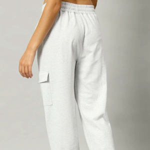 Pantalones Cargo Blancos de Pierna Recta, Cintura Media Elástica con Bolsillos, Color Sólido, Tejido Casual, Largo Completo, Corte Regular - Product Image 4