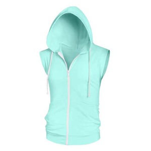 Sudadera con Capucha y Cremallera sin Mangas para Hombre, Color Sólido, Algodón French Terry, Ropa Casual de Verano - Product Image 6