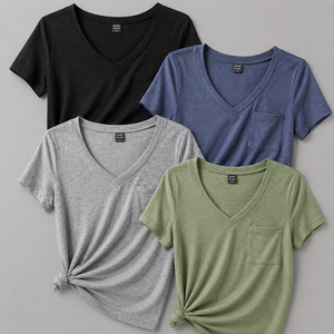 T-shirts pour hommes à col en V, en coton tricoté, décontractés, légers, respirants, séchage rapide, mode estivale, à porter au quotidien - Product Image 2