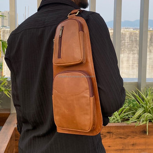 กระเป๋าคาดหน้าอกหนังแท้สำหรับผู้ชายแนวธุรกิจใหม่ล่าสุดกระเป๋าสะพายข้างหนังวัวแนววินเทจสำหรับกีฬาปั่นจักรยาน - Product Image 2