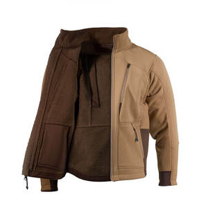 Unisex Dark Green Softshell Hooded Windproof <b>Jacket</b> with Zipper Closure Casual Style Winter Wear Solid Polyester Shell - Product Image 2