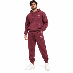 MANGOES FASHION Survêtement unisexe en molleton 100% coton marron à capuche, manches longues, couleur unie, pantalon de survêtement à cordon de serrage, streetwear - Product Image 1