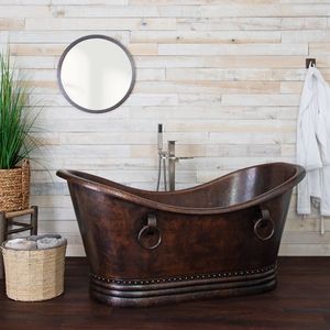 Baignoire autoportante de luxe en cuivre, style rustique riveté, élégante, vintage, forme ovale, pour adultes, écologique, durable, pour salle de bain - Product Image 4