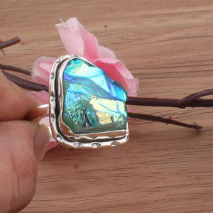 Anillo de Plata de Ley con Engaste de Druzy Verde Sunshine al por Mayor para Mujer, Joyería de Declaración para Boda, Precio de Fábrica - Product Image 3