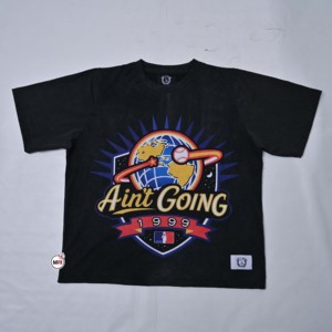Camiseta Negra de Manga Corta para Hombre con Estampado de Balón de Béisbol 1999, Corte Regular, Cuello Redondo, Estilo Casual, Ropa Urbana, Lavado Ácido - Product Image 5