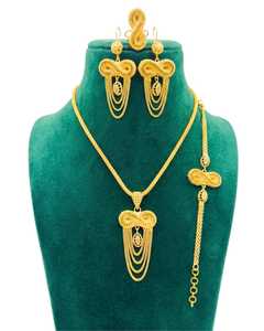 Gold Plated Handmade Geometric High Quality Jewelry <b>Set</b> Necklace Earrings <b>Bracelet</b> Women's Ethnic Fashion Wedding Party - Product Image 1