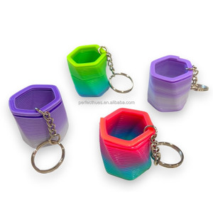 Hexagon <b>Metal</b> UV Printing Durable Magic Spring Keychain <b>Fidget</b> Sensory <b>Toy</b> for School Activities - Product Image 1