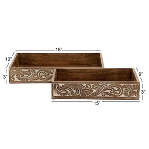 Custom Engraved Wooden <b>Tray</b> Set | Solid Acacia Wood Rectangular Serving <b>Trays</b> with Handles | Decorative Coffee - Product Image 4