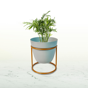 Juego de 2 Macetas Metálicas Azul Claro con Soportes de Hierro, Elegantes Macetas Elevadas para Decoración Interior Moderna, Color Pastel - Product Image 6