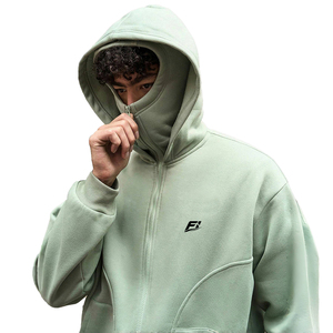 Sweat à capuche oversize avec masque intégré vert clair 100% coton molletonné, impression personnalisée, veste décontractée tricotée avec masque intégré, fabricant en gros - Product Image 1