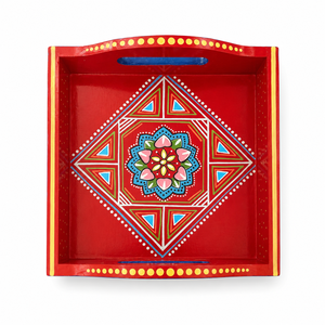 Handmade Lacquered Wooden Serving <b>Tea</b> <b>Tray</b> Decorative Square Design Colorful Artisan Home Decor by Indian Decor - Product Image 1