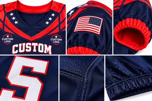 Maillot de football américain personnalisé unisexe en maille respirante col en V uniforme d'équipe imprimé par sublimation bleu marine rouge séchage rapide anti-UV - Product Image 4