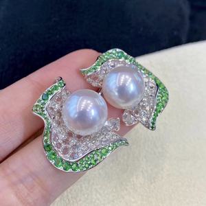 Pendientes de Perlas Naturales Azul Océano con Bola de Acero Pequeña Gris Platino Impecable de Grado 11-12MM con Orificios Redondos, Caja de Regalo Incluida - Product Image 4