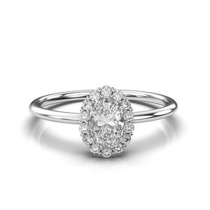 Bague de fiançailles de luxe pour femme en or rose 14 carats avec diamant de laboratoire taille ovale et halo, ensemble de bijoux de mariage pour femme - Product Image 2