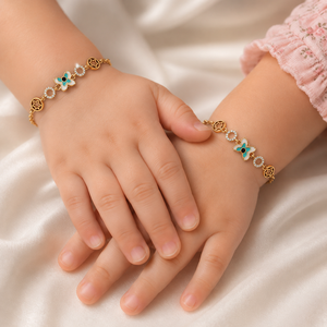 Pulsera de Cadena con Dije de Mariposa de Oro de 18 Quilates con Esmalte Turquesa y Circonita Cúbica, Joyería de Moda de Alto Brillo para Uso Diario de Niñas - Product Image 1