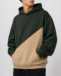 Sudadera con Capucha Oversize Premium Verde Bosque Invernal con Bloques de Color, Panel Diagonal de Forro Polar, Estilo Urbano, Servicio OEM Personalizado - Product Image 1