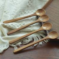 Ensemble d'ustensiles miniatures de luxe faits à la main en bois, 2 cuillères à thé à long manche en bois d'acacia, idéal pour mariages et fêtes