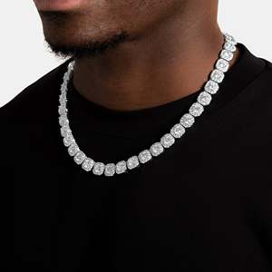 Men's 925 Silver Rhodium 14k Gold Brilliant Cut Pave <b>Statement</b> <b>Necklace</b> Geometric Link Chain Luxury Everyday Wear Wedding - Product Image 3