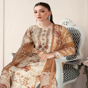 Ramsha Vol ชุด N-5ผ้าชีฟอง3ชิ้น, ชุดปาร์ตี้ปากีสถานสำหรับผู้หญิงสาวๆงานแต่งงานเทศกาลสวมปากีสถาน - Product Image 1