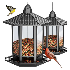 Decorative <b>Garden</b> Bird Feeder with Panoramic Acrylic Windows for Easy Bird Viewing - Product Image 4