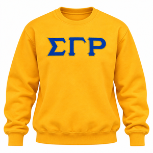 Sudadera de Cuello Redondo Amarillo Dorado Sigma Gamma Rho con Aplique de Letras Griegas Azules, Sudadera Universitaria de Manga Larga - Product Image 3