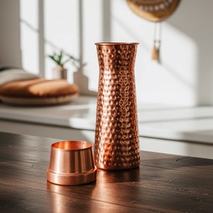 Premium Pure <b>Copper</b> 950ml Leak-Proof Water Bottle <b>Screw</b>-On Cap Dishwasher Microwave Safe Handmade Hammered Finish Unisex - Product Image 2