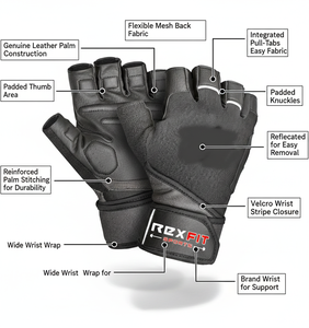 Gants de sport RexFit unisexes de haute qualité, antidérapants, pour la musculation, avec logo personnalisé, en cuir, pour la musculation et les entraînements - Product Image 5