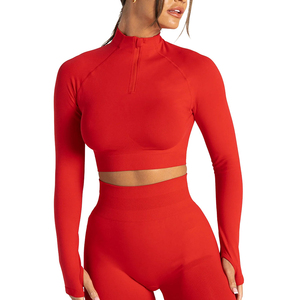 Haut court léger sans couture à manches longues pour femme, taille haute, idéal pour la gym, le fitness et le yoga - Product Image 1