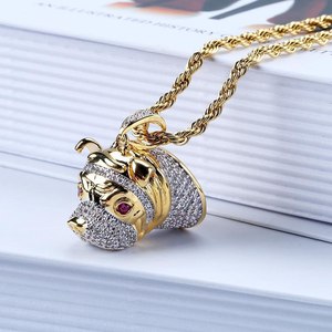 Collier tendance pour homme, pendentif amusant en forme de chien rétro hip-hop européen et américain, micro-incrusté de diamants. - Product Image 5