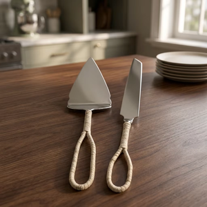 Ensemble de spatules à gâteau en acier inoxydable Japandi avec finition miroir et poignées en boucle tressée, ensemble professionnel de spatules à gâteau en métal pour - Product Image 4