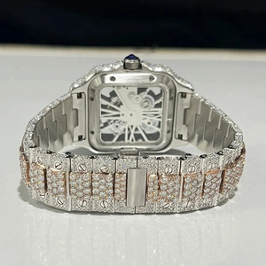 Montre de luxe en acier inoxydable plaqué or rose, entièrement sertie de diamants Moissanite VVS, mouvement automatique numérique, style Hip Hop - Product Image 3