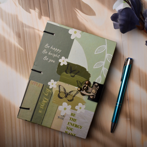 A5 Minimalist Butterfly Theme Handmade Paper Notebook <b>Lock</b> Diary Motivational Quote Journal Eco Friendly Aesthetic Writing Book - Product Image 5