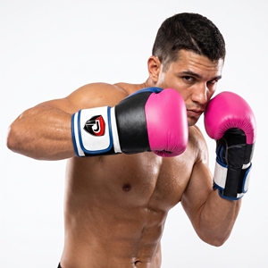 Gants de boxe en cuir rose, bleu et noir Dumela 16 oz, équipement d'entraînement professionnel avec logo - Product Image 3