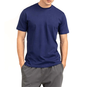 Camisetas de punto 100% algodón para hombre, cuello redondo, color azul, transpirables, de tela suave, estilo urbano, personalizables, de gran venta. - Product Image 1