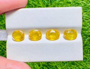 Saphir jaune naturel, taille ovale, facetté, pierres précieuses en vrac, lot de 4 pièces, pierre de saphir jaune pour la fabrication de bijoux, vente en gros - Product Image 1